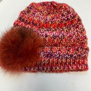 Mitchies Knit Beanie Hat with Mink Pom